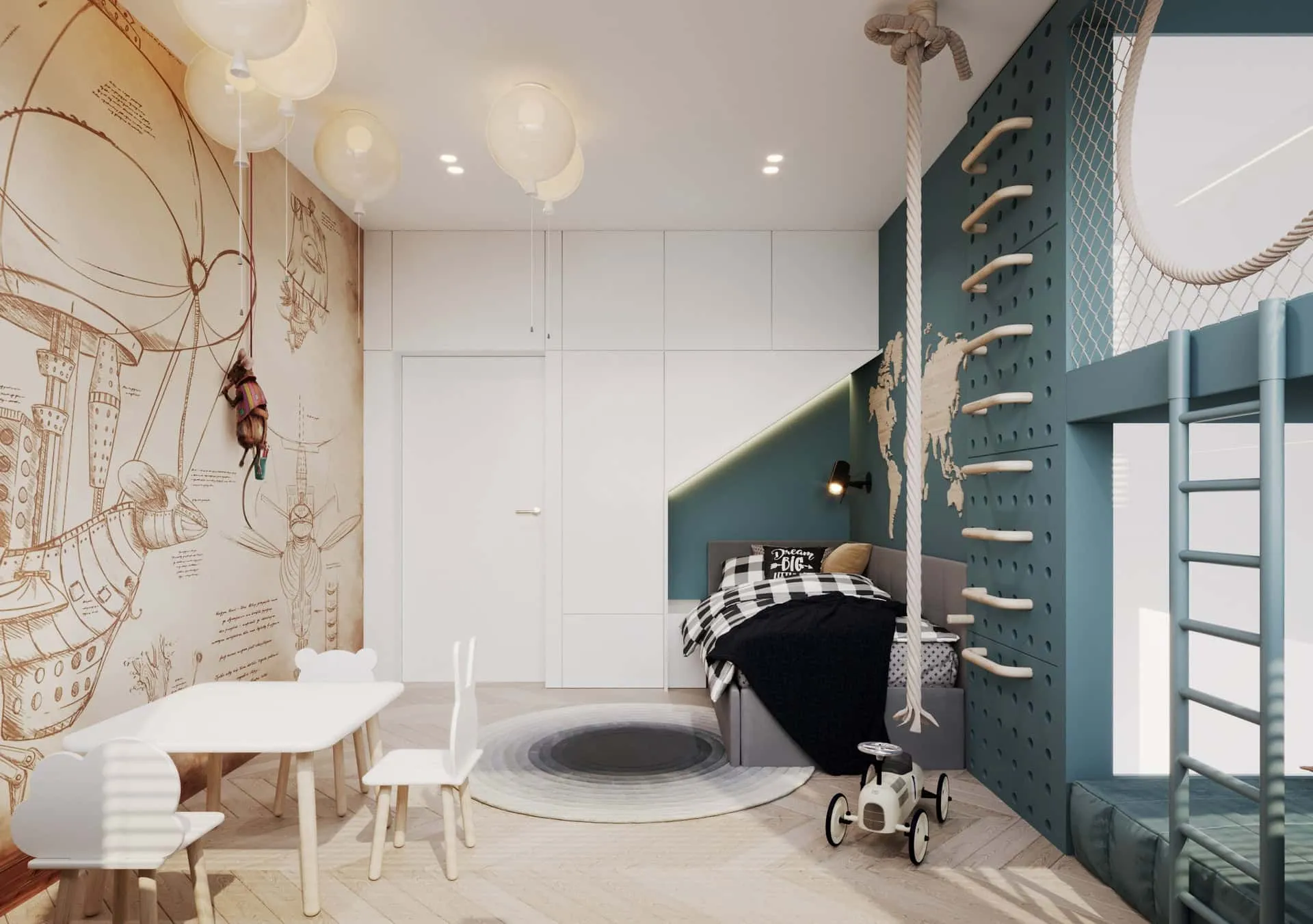 雅沃兹涅 kaim.work 家庭住宅，儿童房阁楼床，雅沃兹涅