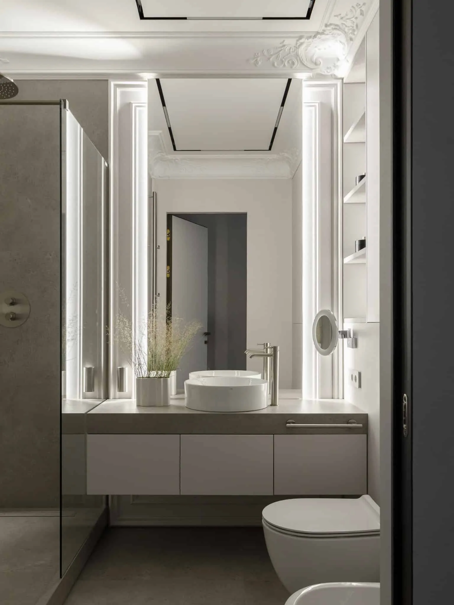 尤莉亚·斯塔里科娃私人公寓浴室,带LED镜面 尤莉亚·斯塔里科娃私人公寓浴室,莫斯科