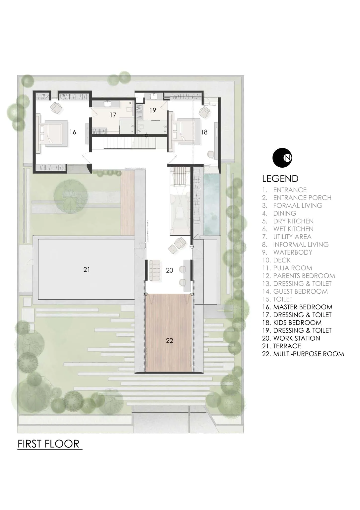 Minimalist House by Crest Architects — first floor plan, Bangalore, India