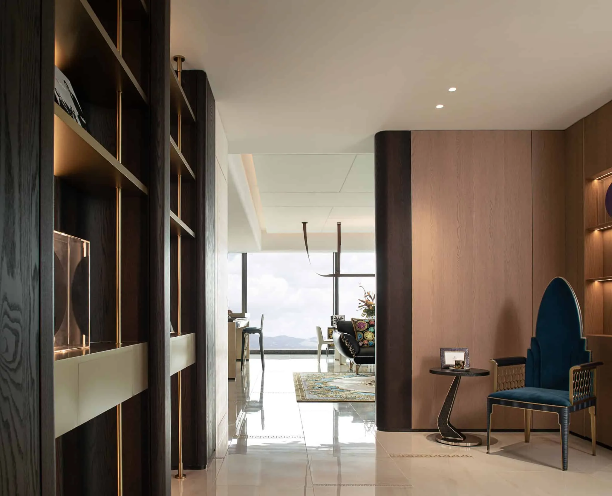 Azure Heights hallway seating shelves view by BDSD Boundless Design, Shenzhen, China