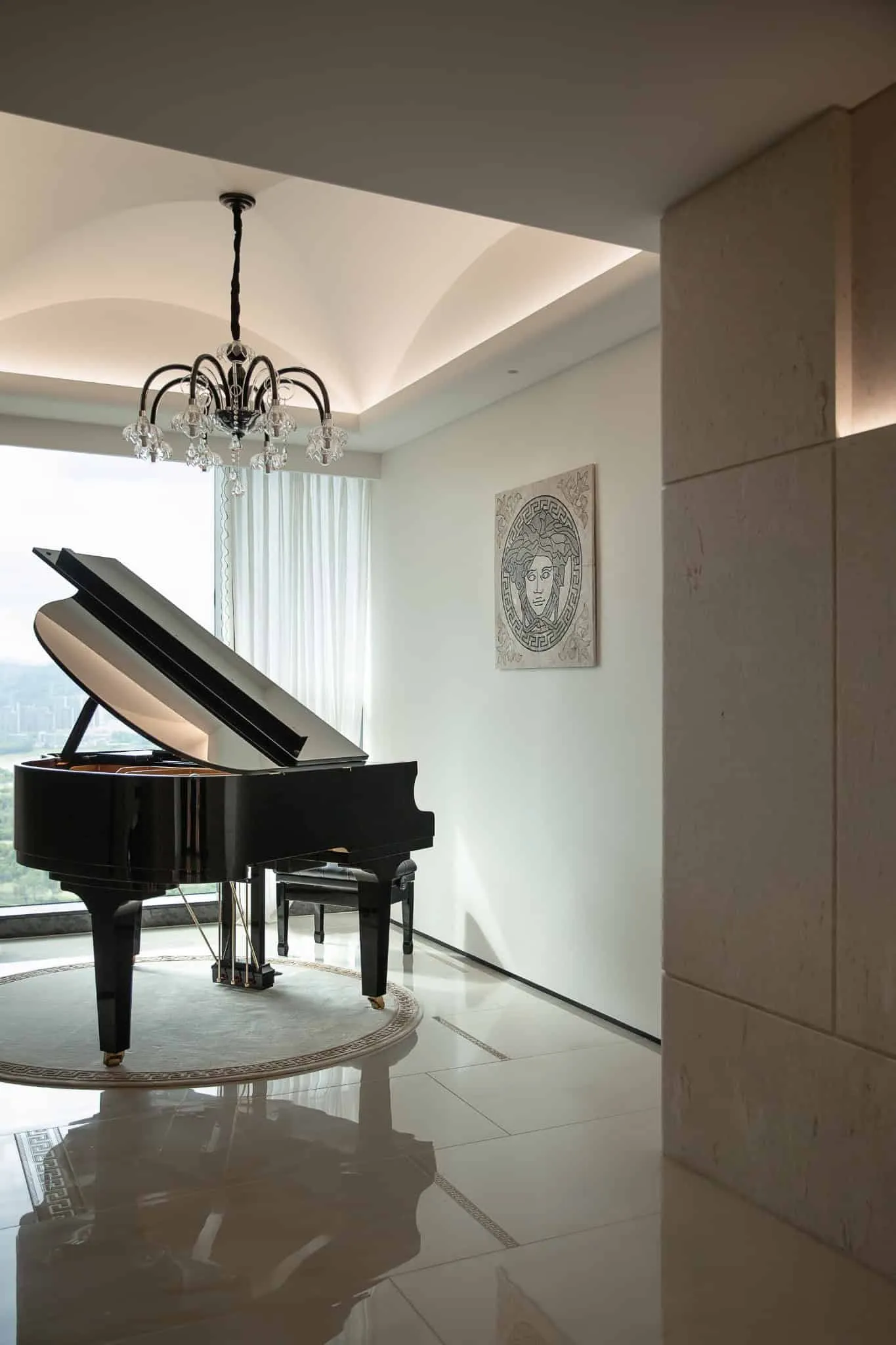 Azure Heights piano room arched ceiling by BDSD Boundless Design, Shenzhen, China