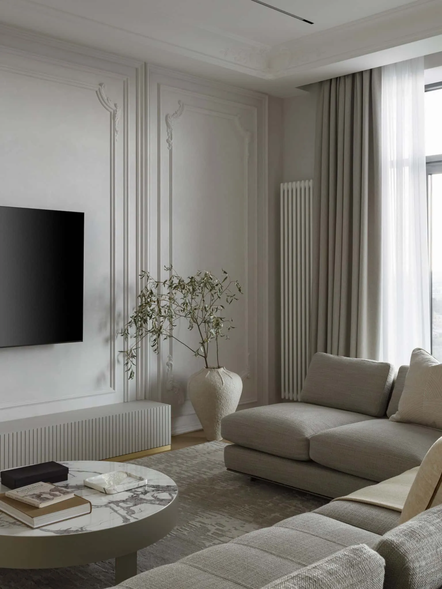 尤莉亚·斯塔里科娃私人电视墙与石质咖啡桌，莫斯科