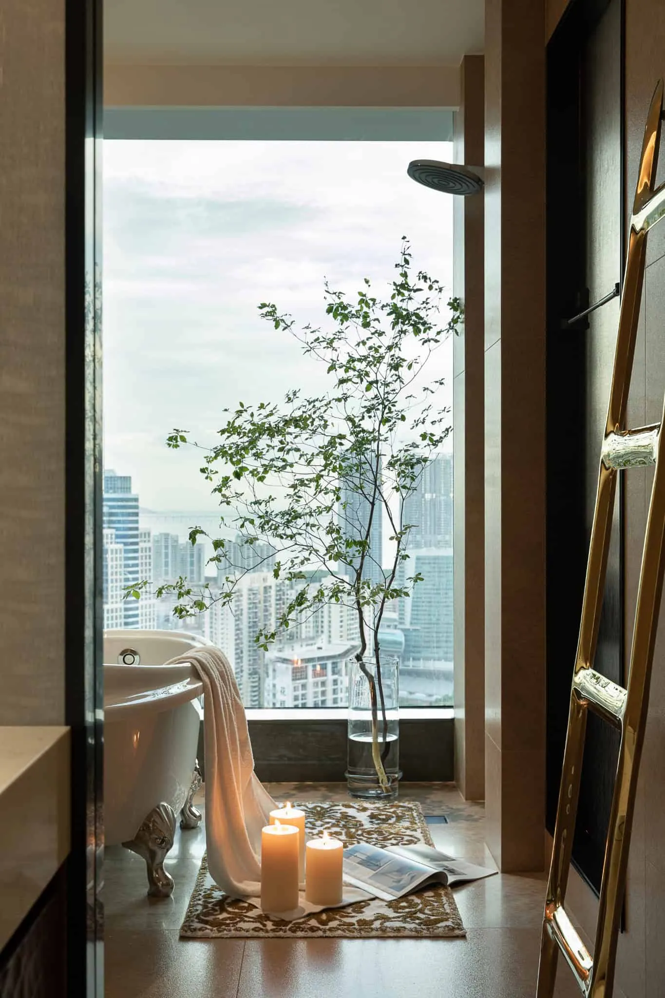 Azure Heights by BDSD Boundless Design — freestanding tub by the window with city view, Shenzhen, China