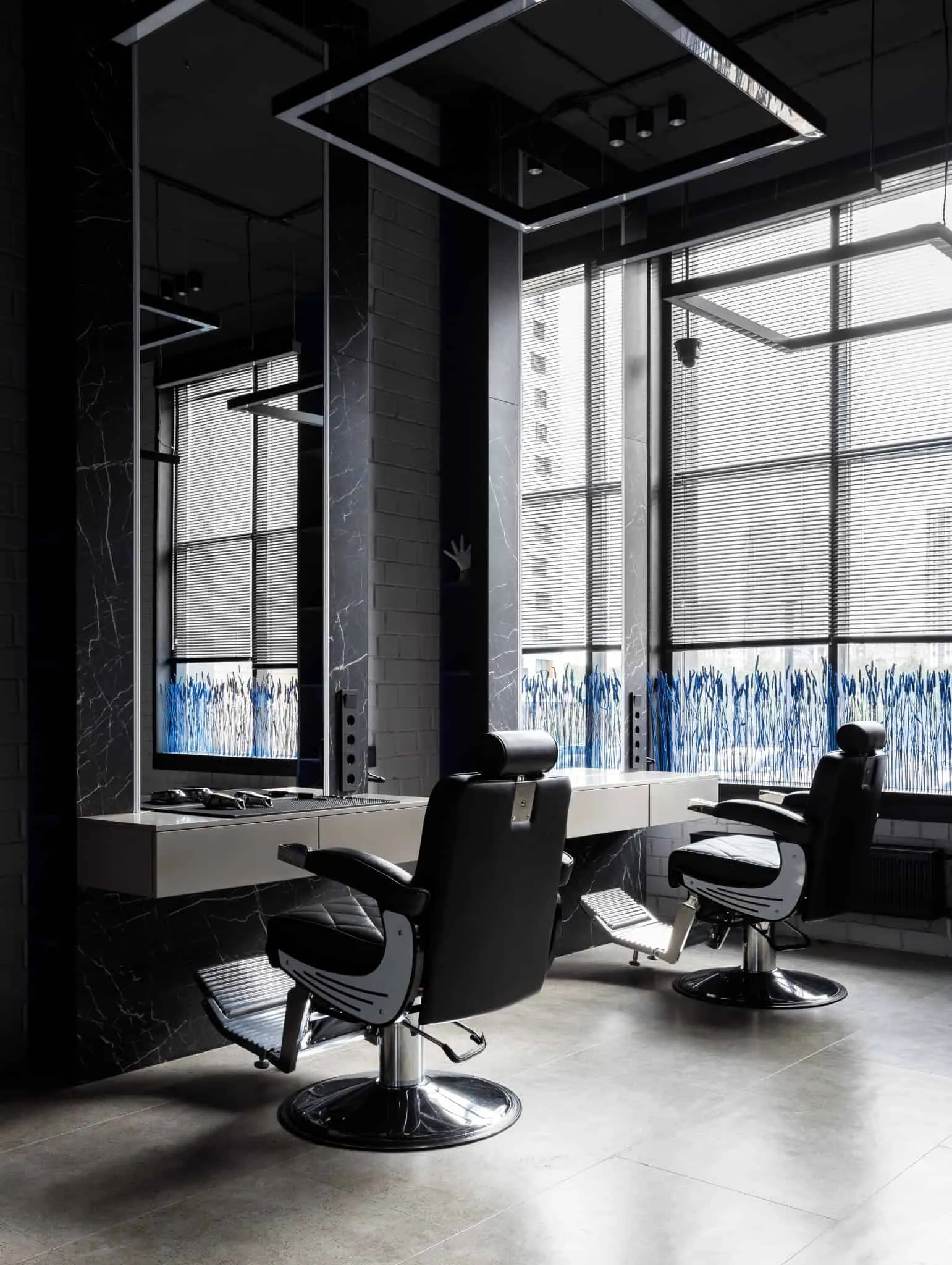 Modern minimalist interior by Julia Starikova – hair styling stations with window view in Chelyabinsk, Russia