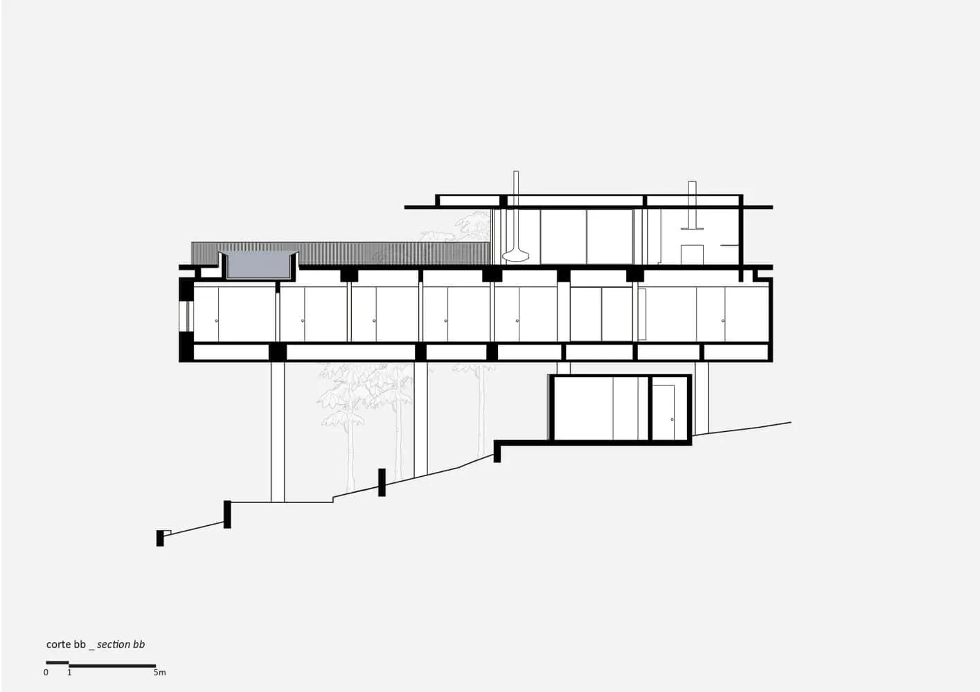 Architectural section BB of Canopy House by Studio MK27