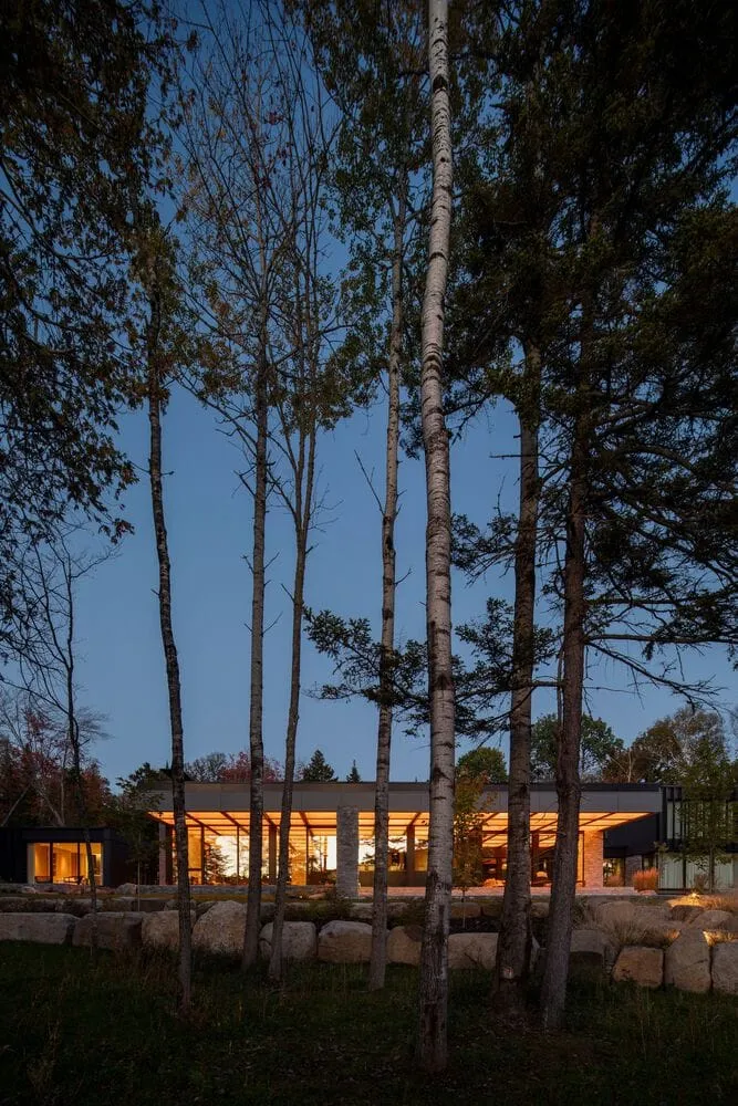 Minimalist wooden interior details of the La Baie de l'Ours house