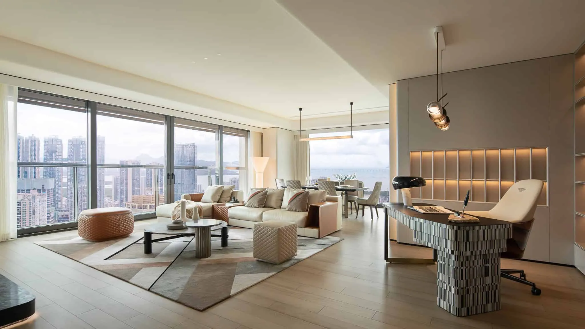 Azure Heights living room wide panorama by BDSD Boundless Design, Shenzhen, China