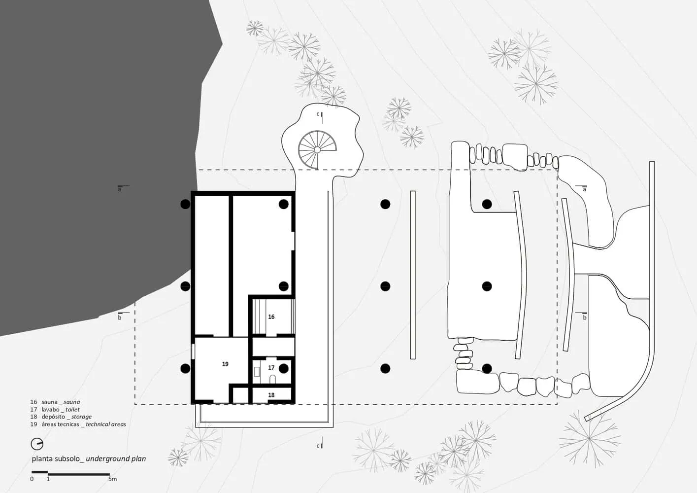 Architectural underground floor plan of Canopy House by Studio MK27