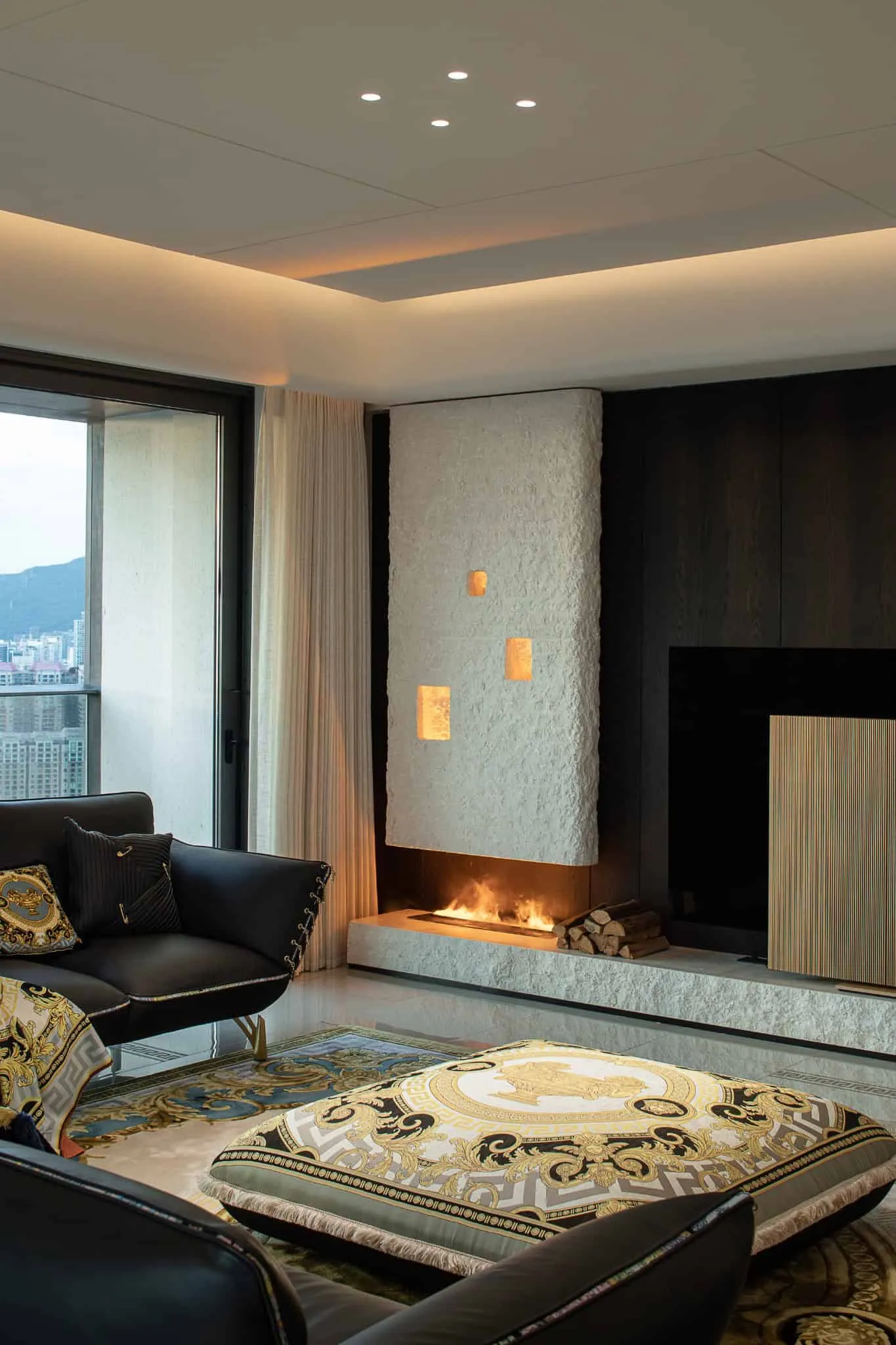 Azure Heights fireplace stone detail by BDSD Boundless Design, Shenzhen, China