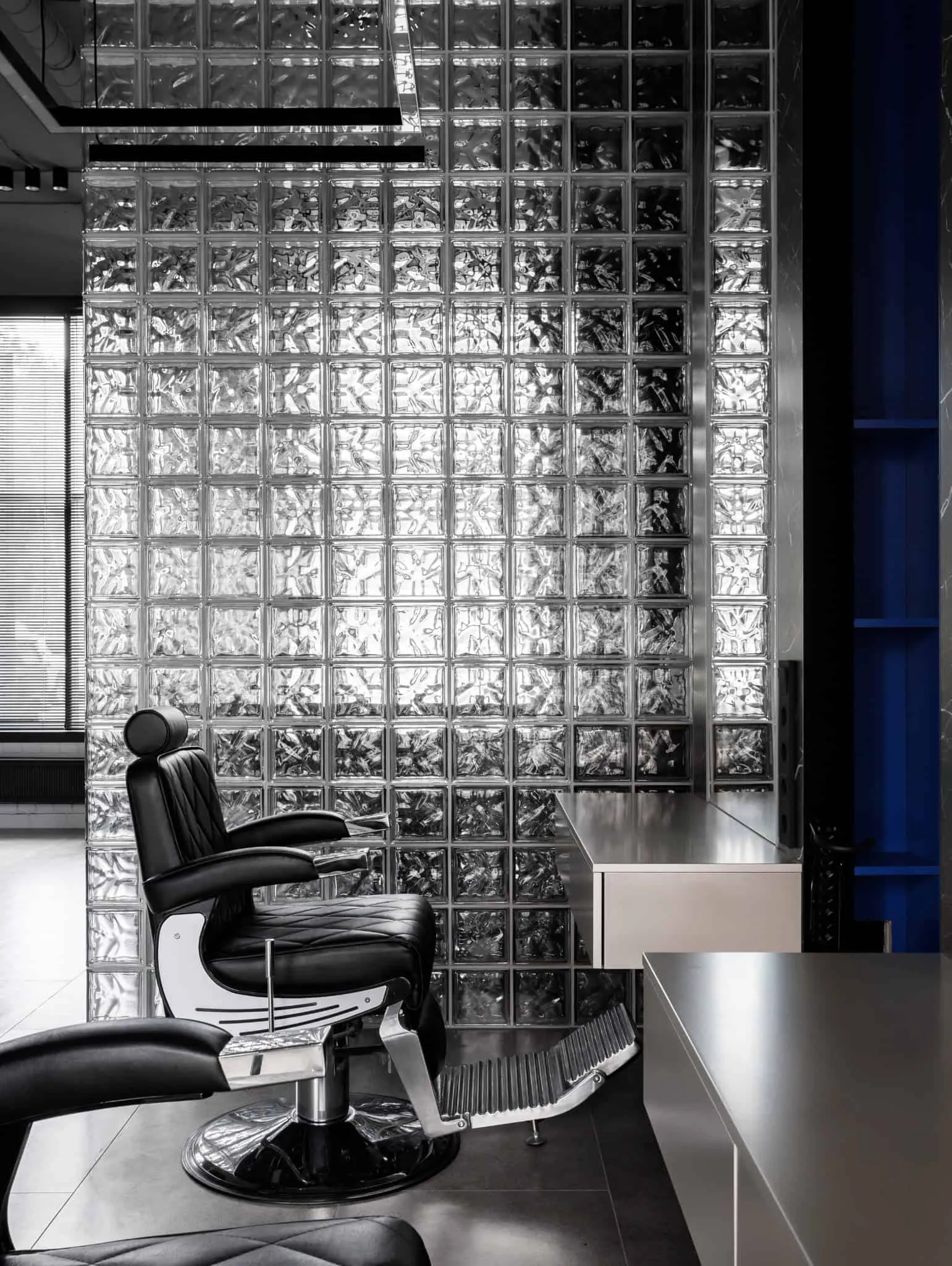 Modern minimalist interior by Julia Starikova – glass block partition in Chelyabinsk, Russia