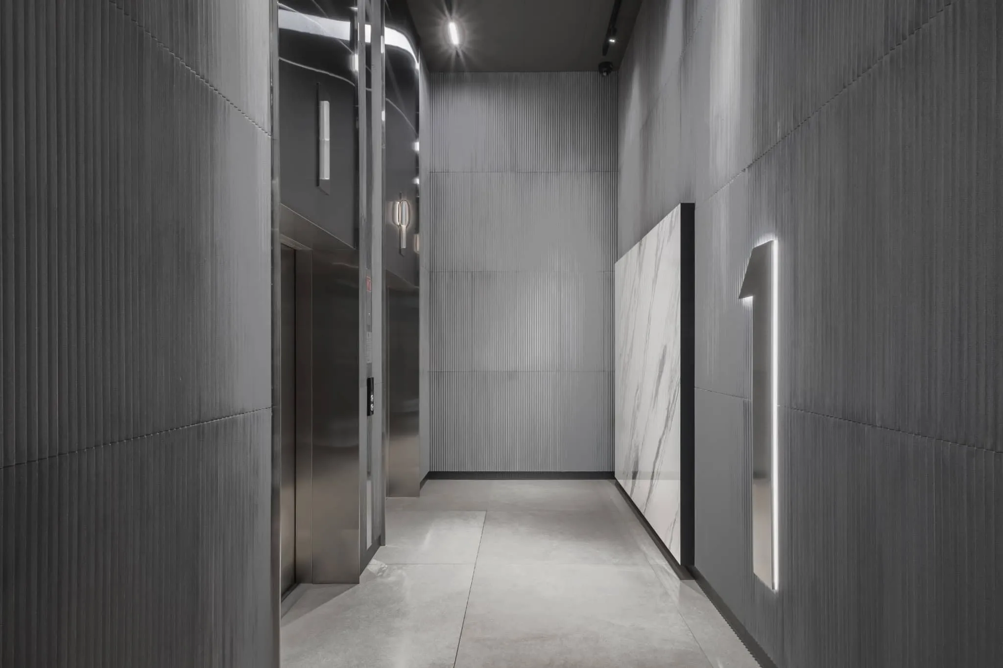 RIVER by VSA.studio, illuminated elevator number sign, Moscow, Russia