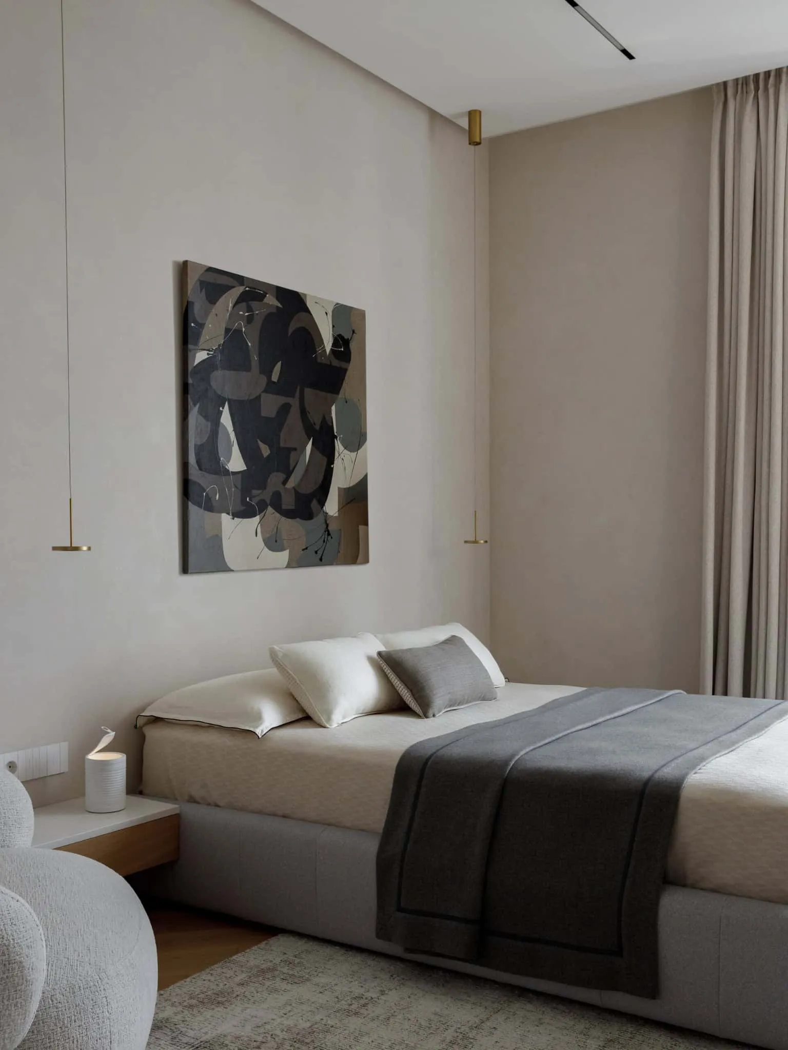 尤莉亚·斯塔里科娃私人卧室床头抽象画，莫斯科