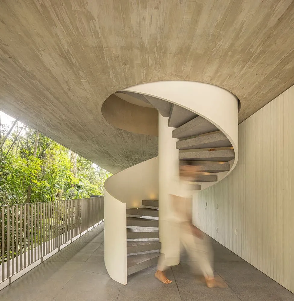 Canopy House by Studio MK27 – spiral staircase connecting levels, Guarujá, Brazil