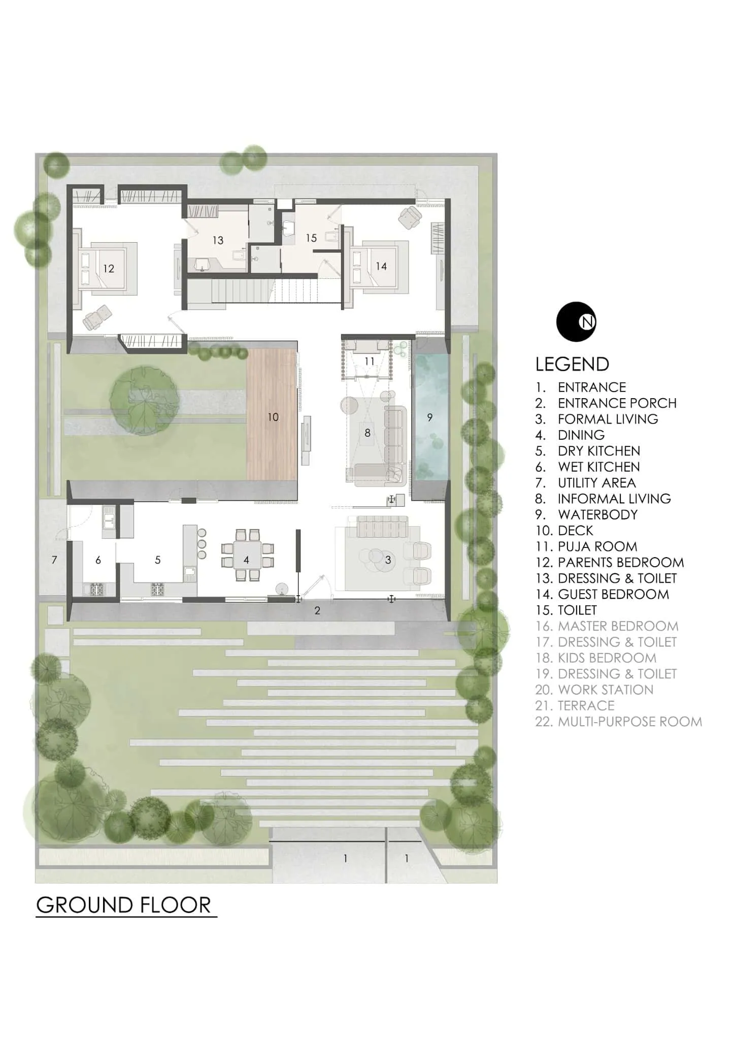 Minimalist House by Crest Architects — first floor plan, Bangalore, India