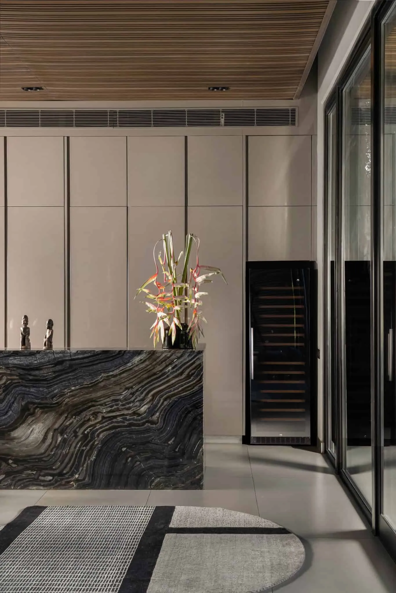 Marble bar detail in UrbanMistrii's Pool House – Chatarpur, Delhi