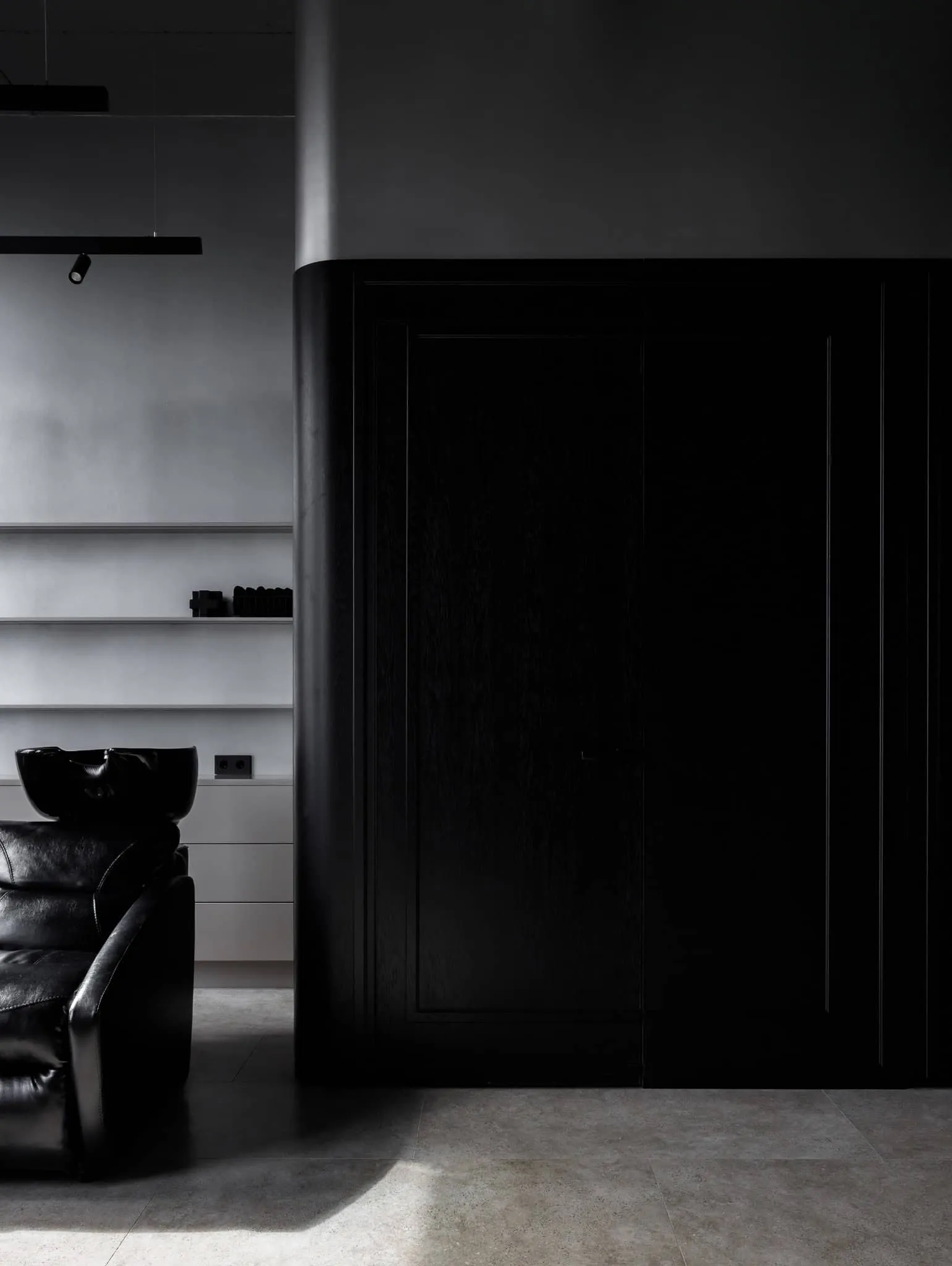 Modern minimalist interior by Julia Starikova – dark wardrobe detail in Chelyabinsk, Russia