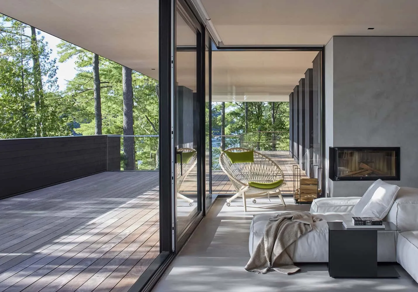 Minimalist Living Room with Fireplace of Sagamore North Cottage by Akb Architects, Mask