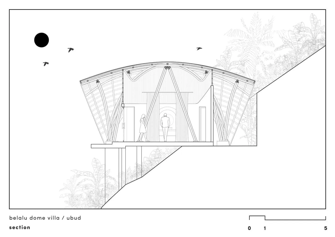 Belalu Dome别墅横截面图纸，来自Pablo Luna工作室 – 乌布，巴厘岛