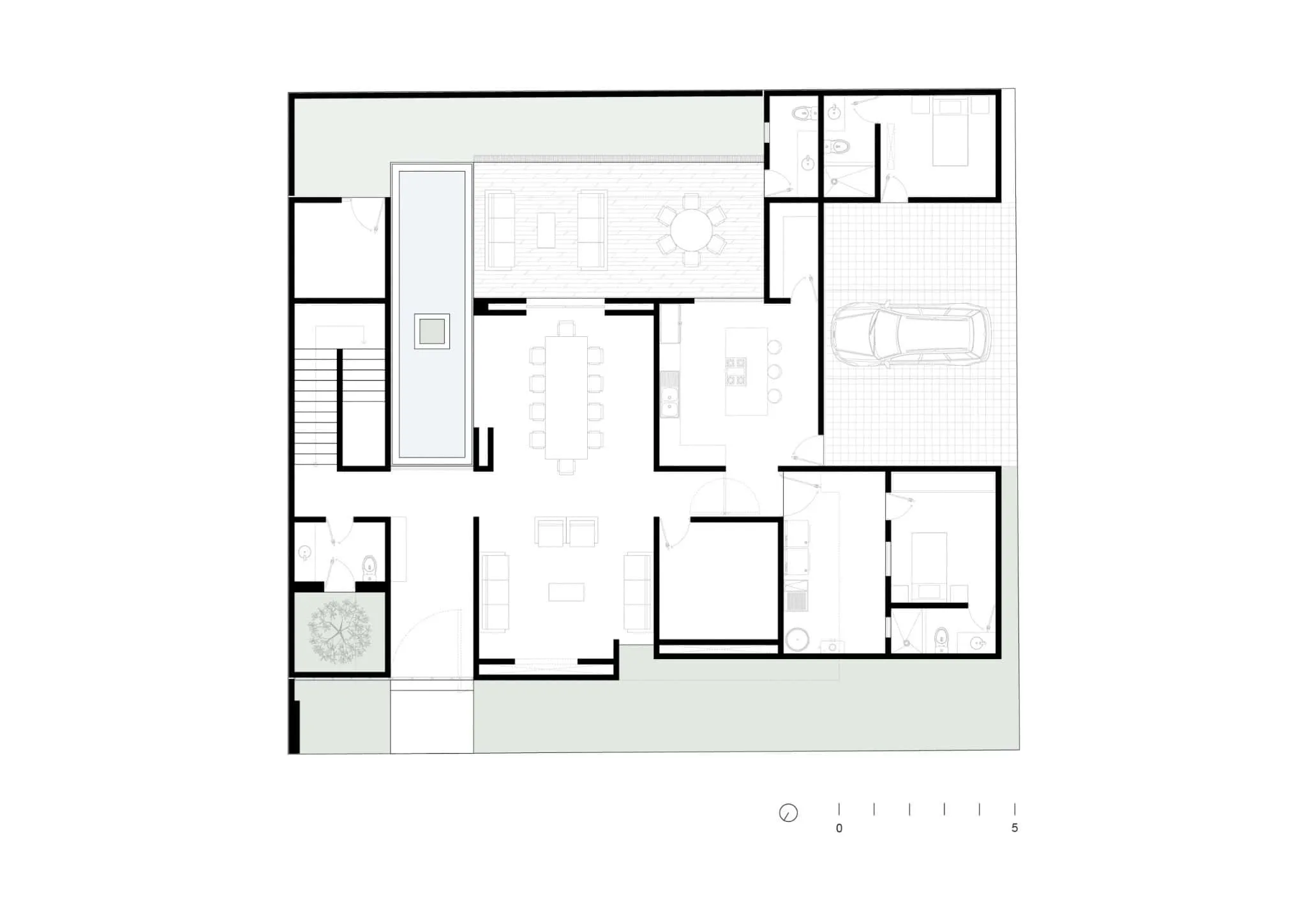 卢哈米博住宅一层平面图，由Jorge Garibay Arquitectos设计——墨西哥胡里基拉