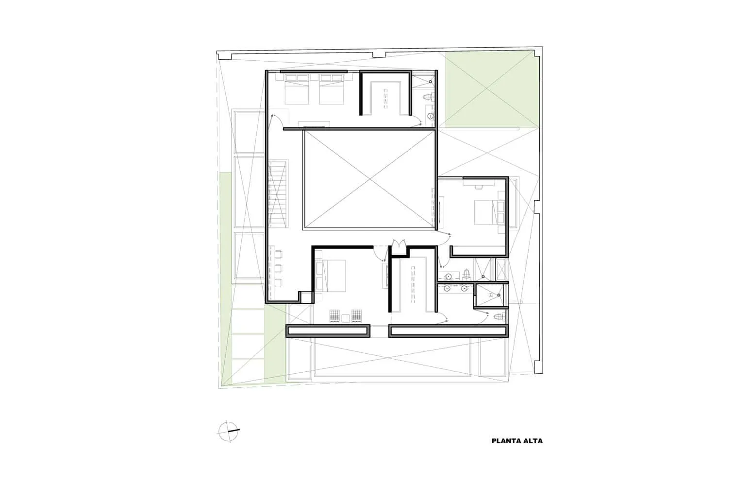 戈麦斯之家顶层建筑平面，由豪尔赫·加里巴伊建筑事务所设计，克雷塔罗，墨西哥