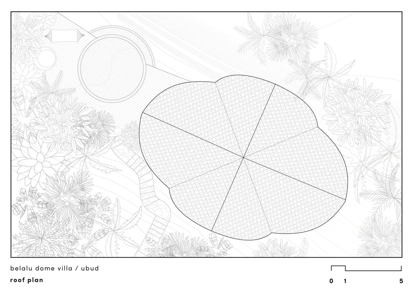 Belalu Dome别墅屋顶平面图，来自Pablo Luna工作室 – 乌布，巴厘岛