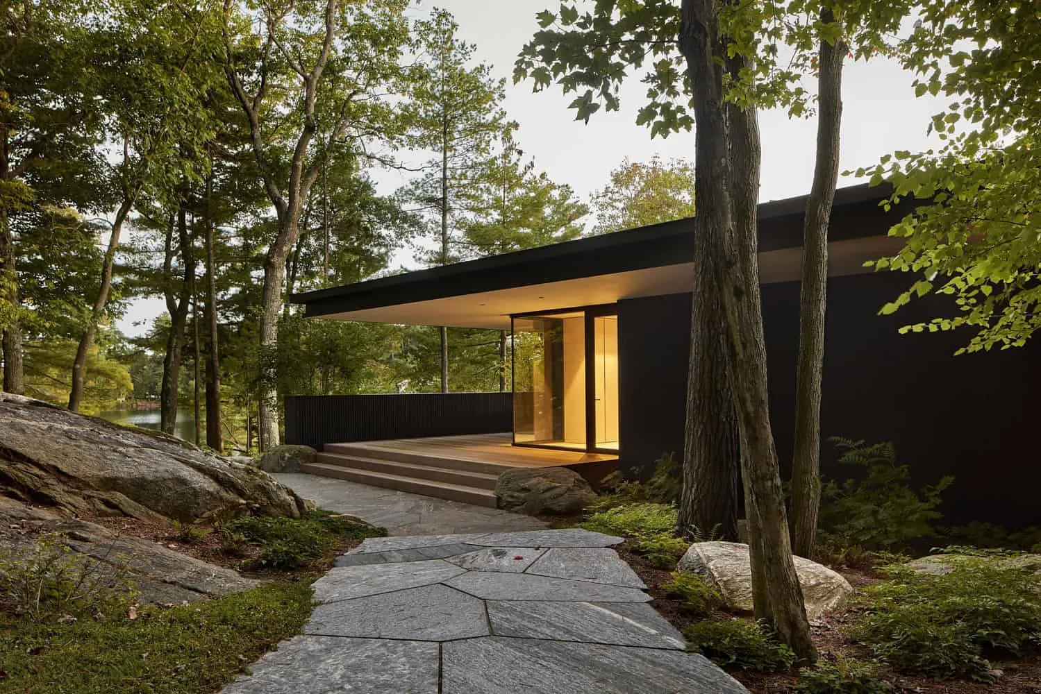 Entrance Terrace of Sagamore North Cottage by Akb Architects in Mask, Ontario
