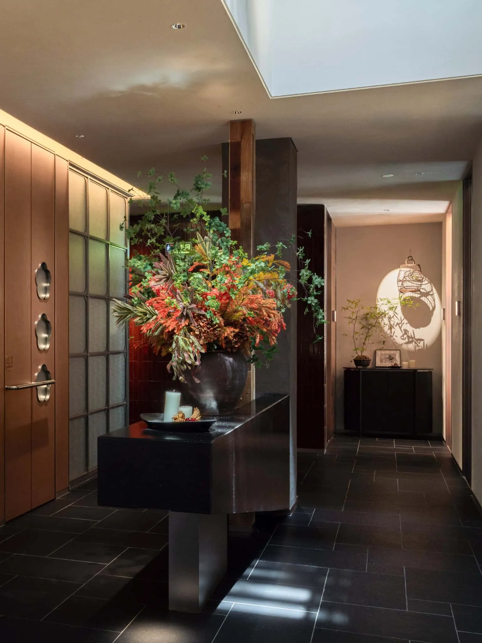 Yang Sin Lobster · Bai Jia Hu, by IN.X — corridor with floral fireplace, Nanjing, China