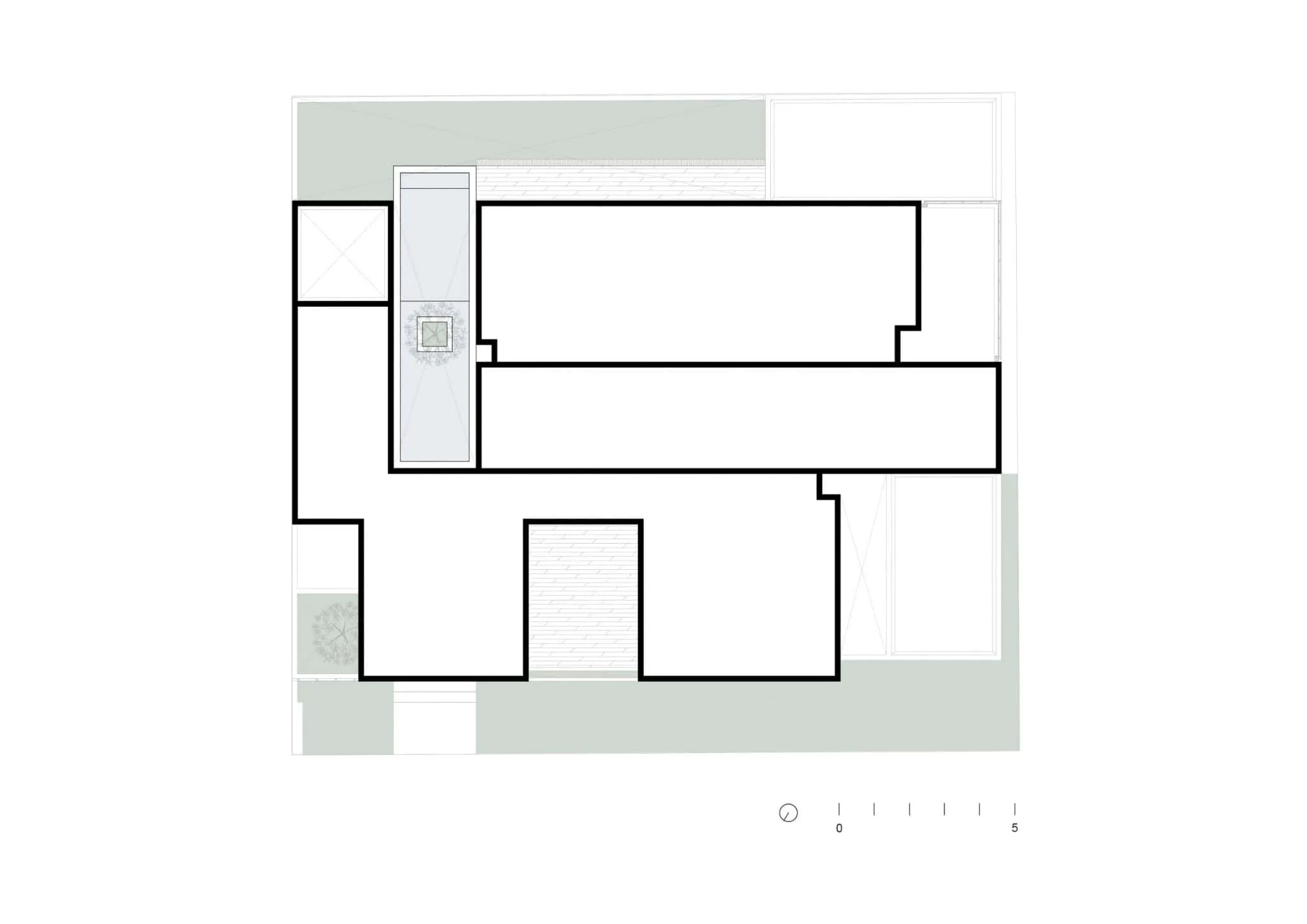 卢哈米博住宅屋顶平面图，由Jorge Garibay Arquitectos设计——庭院与露台的屋顶设计