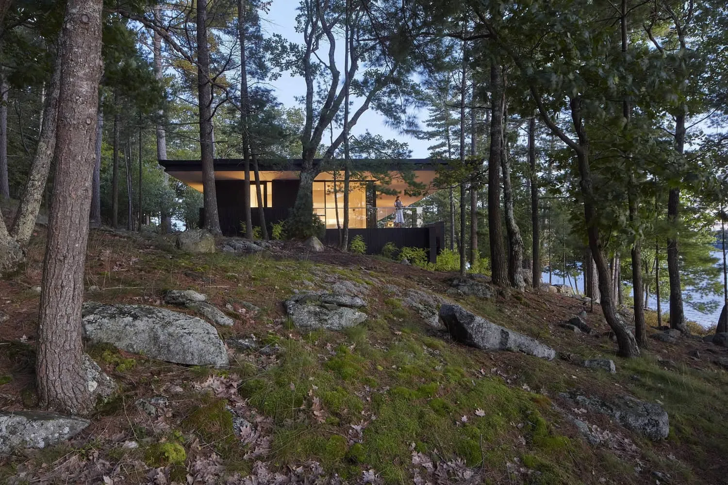 Sagamore North Cottage by Akb Architects, Forest View at Sunset in Mask, Ontario