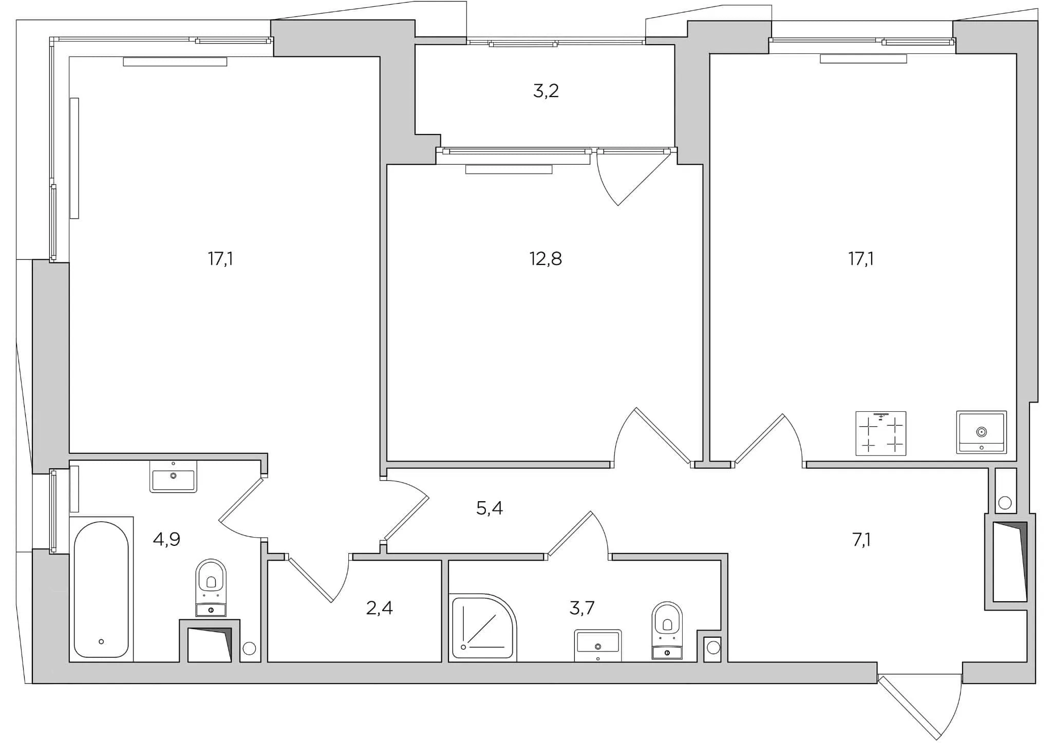 Plan before renovation of apartment with warm minimalism from Alexander Tishler's design studio, Moscow