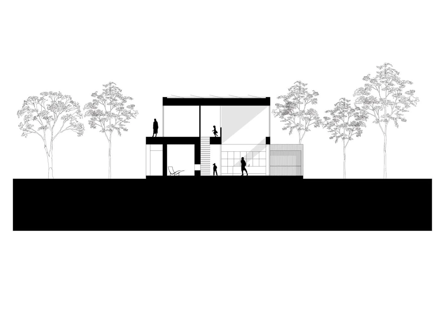 Section of Villa S at scale 1:100 showing spatial structure and lighting strategy
