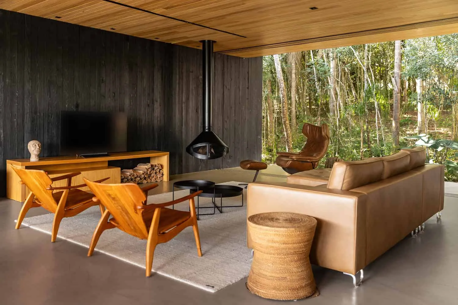 258号住宅——朝向森林的悬挂壁炉，圣罗克，巴西