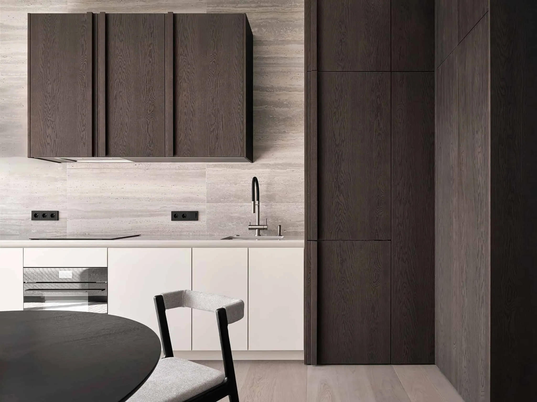 Kitchen cabinet details in apartment with warm minimalism from Alexander Tishler's design studio, Moscow