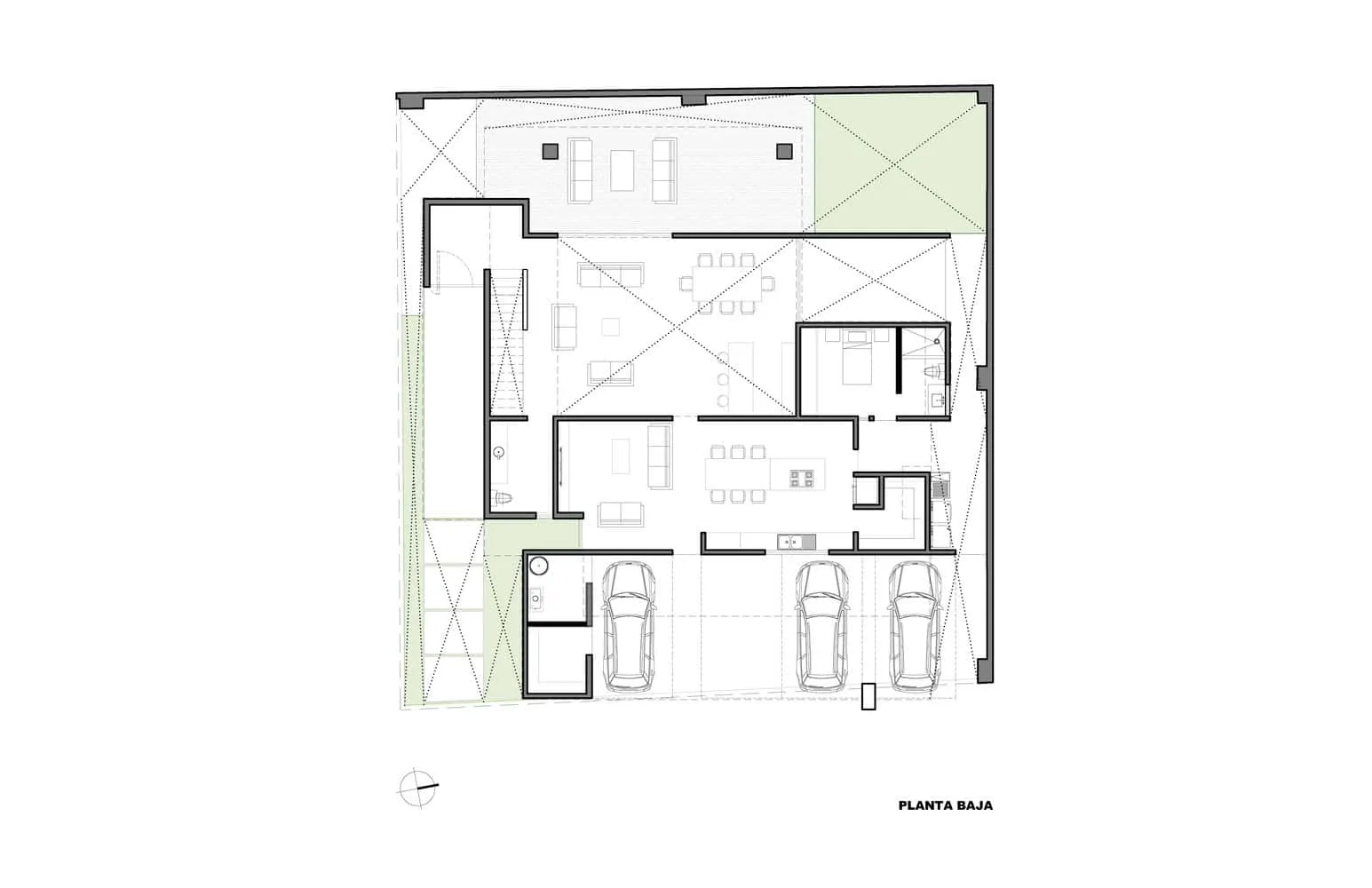 戈麦斯之家一楼平面图，由豪尔赫·加里巴伊建筑事务所设计，克雷塔罗，墨西哥