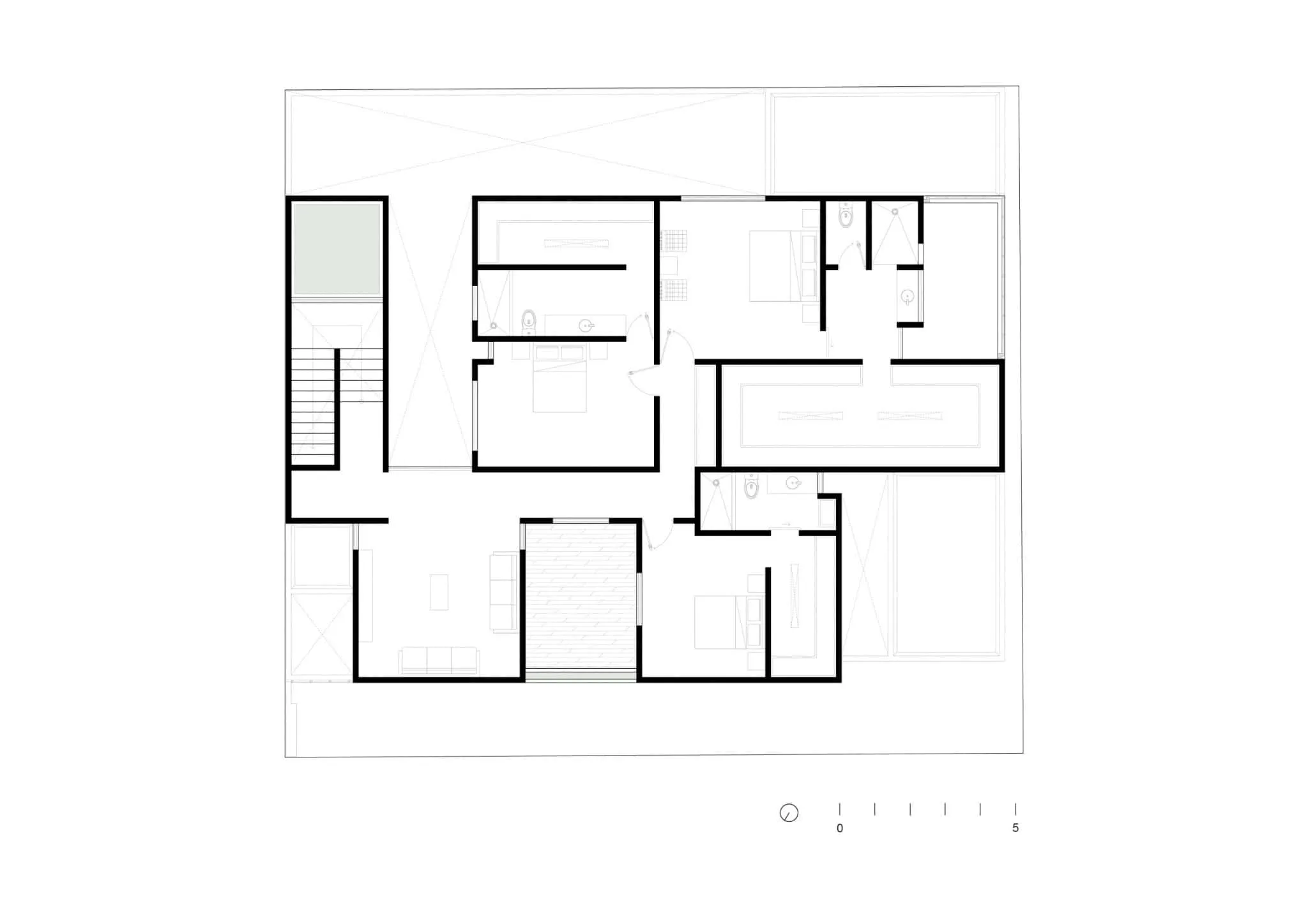 卢哈米博住宅二层平面图，由Jorge Garibay Arquitectos设计——墨西哥胡里基拉