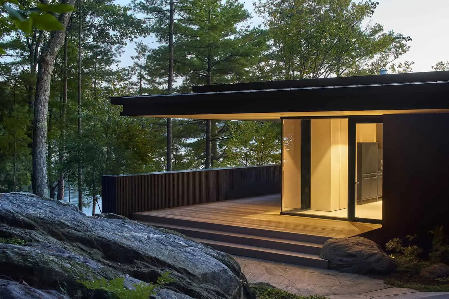 Terrace Corner and Glass Entry of Sagamore North Cottage by Akb Architects, Mask