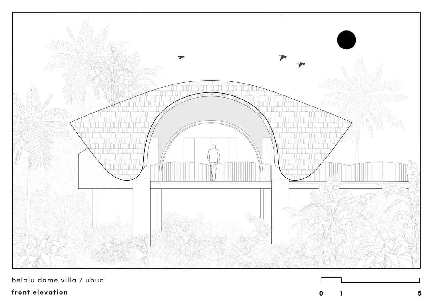 Belalu Dome别墅立面图，来自Pablo Luna工作室 – 乌布，巴厘岛
