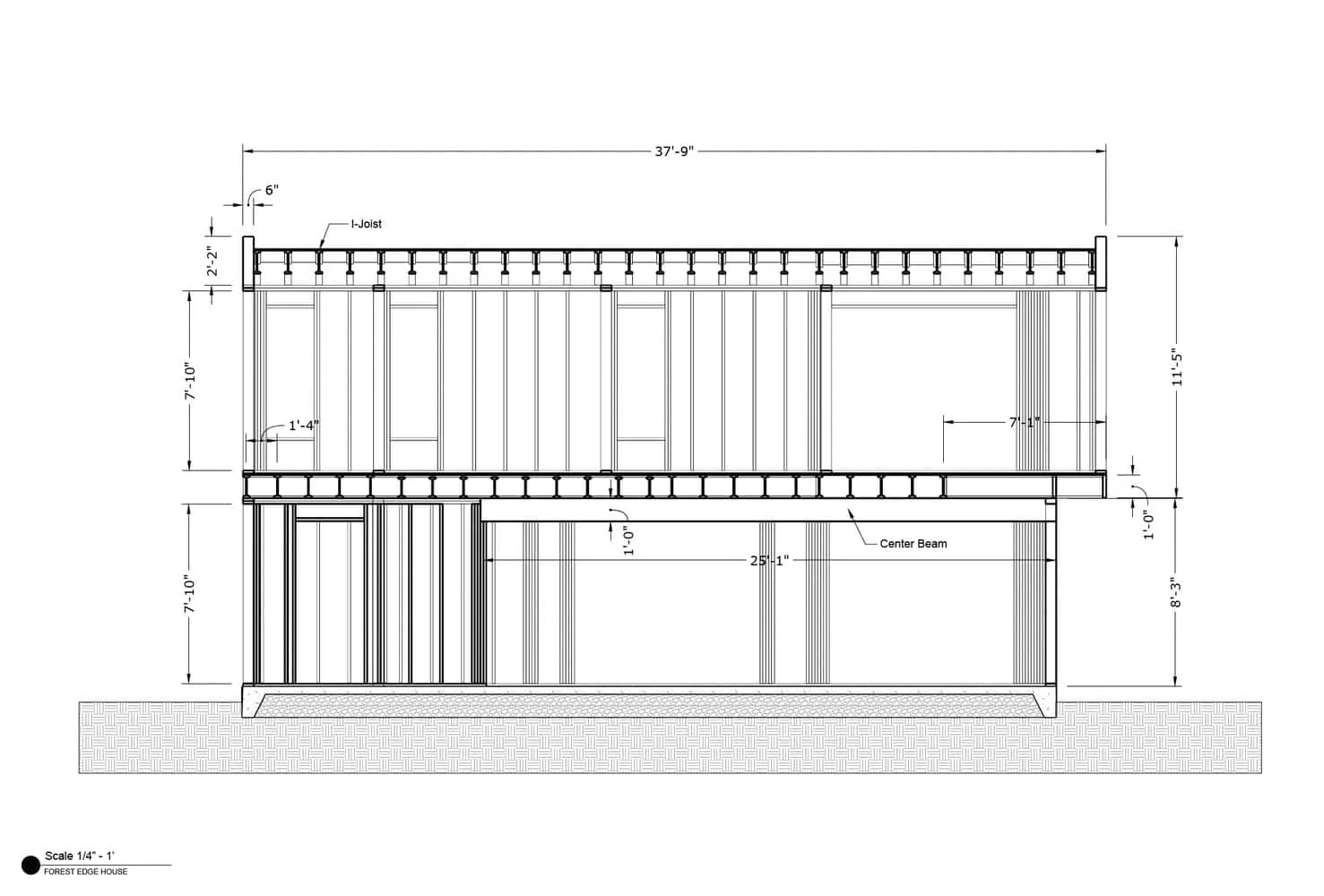 Forest Edge House Architectural Section 1 by Marc Thorpe Design Architektonische Querschnittszeichnung des Forest Edge House von Marc Thorpe Design in New York