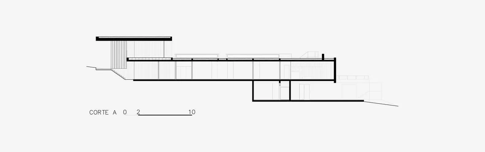 Kûara House Section A von Obra Arquitetos Architektonische Zeichnung der Section A des Kûara House von Obra Arquitetos in São José dos Campos, Brasilien