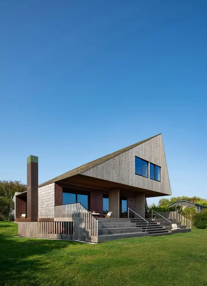 Bates Masi + Architects द्वारा Mohegan Trail Residence, दक्षिणी पोर्च का मुखौटा, रोड आइलैंड, संयुक्त राज्य अमेरिका