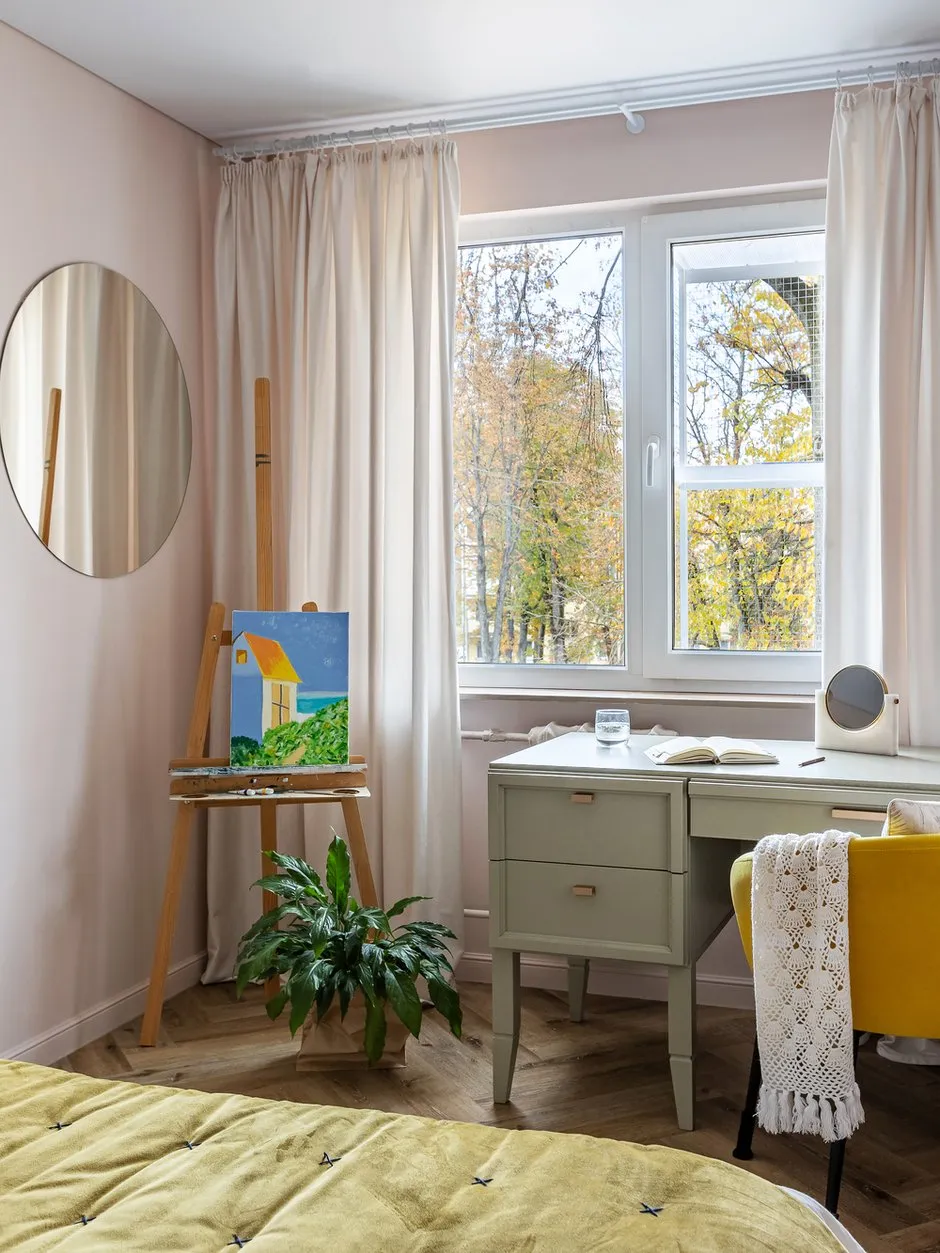 Zdjęcie: Sypialnia w stylu nowoczesnym, eklektycznym, vintage, małe mieszkanie, mieszkanie, projekt dnia, Białoruś, Mińsk, blok Chruszczowka, dom z cegły, 2 pokoje, 40-60 metrów kwadratowych, Elwira Misjuro – zdjęcie na INMYROOM