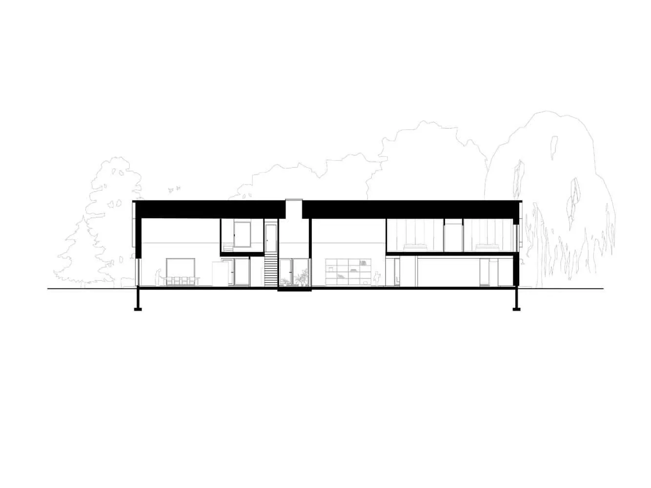 Sección longitudinal de Maison Melba por Atelier L’Abri Plano en sección transversal de una casa arquitectónica moderna, con elementos de diseño elegantes, interiores abiertos, grandes ventanas y materiales de construcción innovadores, ideal para los aficionados al diseño residencial contemporáneo.</figure> <figure><img title=