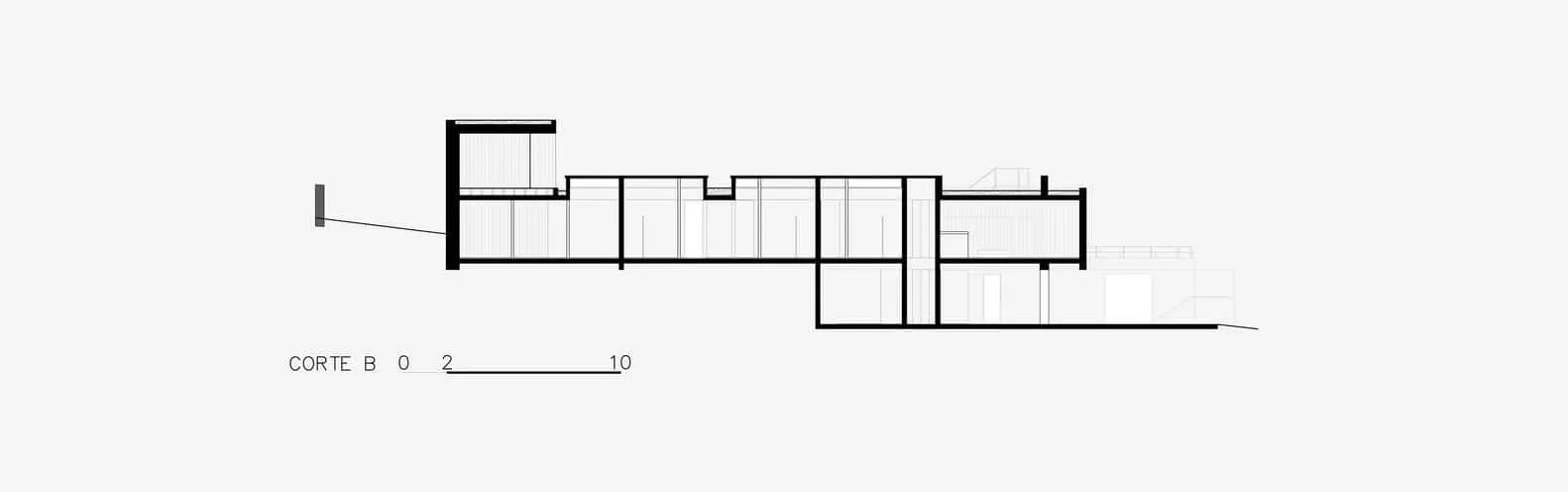 Kûara House Section B von Obra Arquitetos Architektonische Zeichnung der Section B des Kûara House von Obra Arquitetos in São José dos Campos, Brasilien