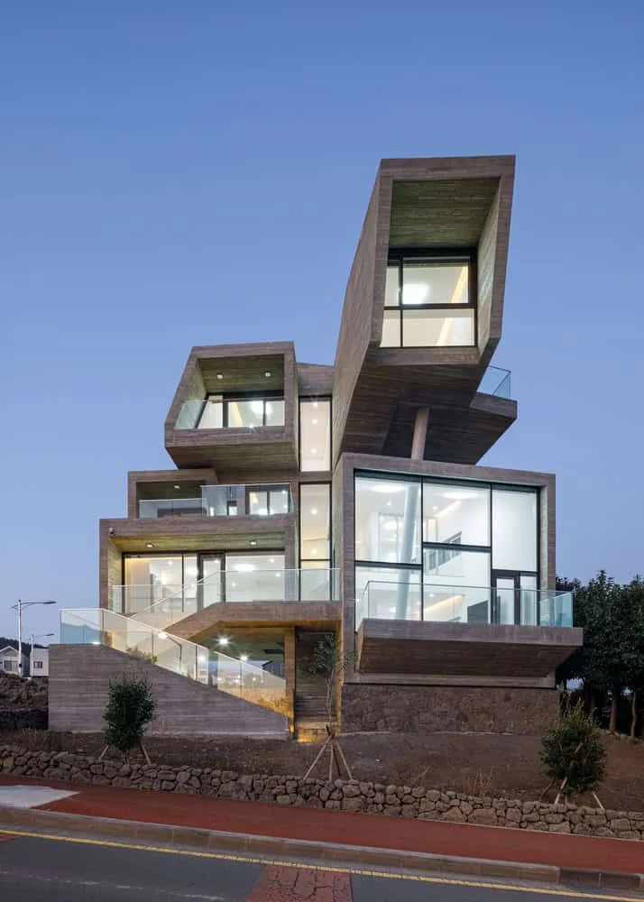 Pacific Residence Cantilevered Concrete Street Facade by Moon Hoon Pacific Residence by Moon Hoon cantilevered concrete street facade in Seogwipo, Jeju Island