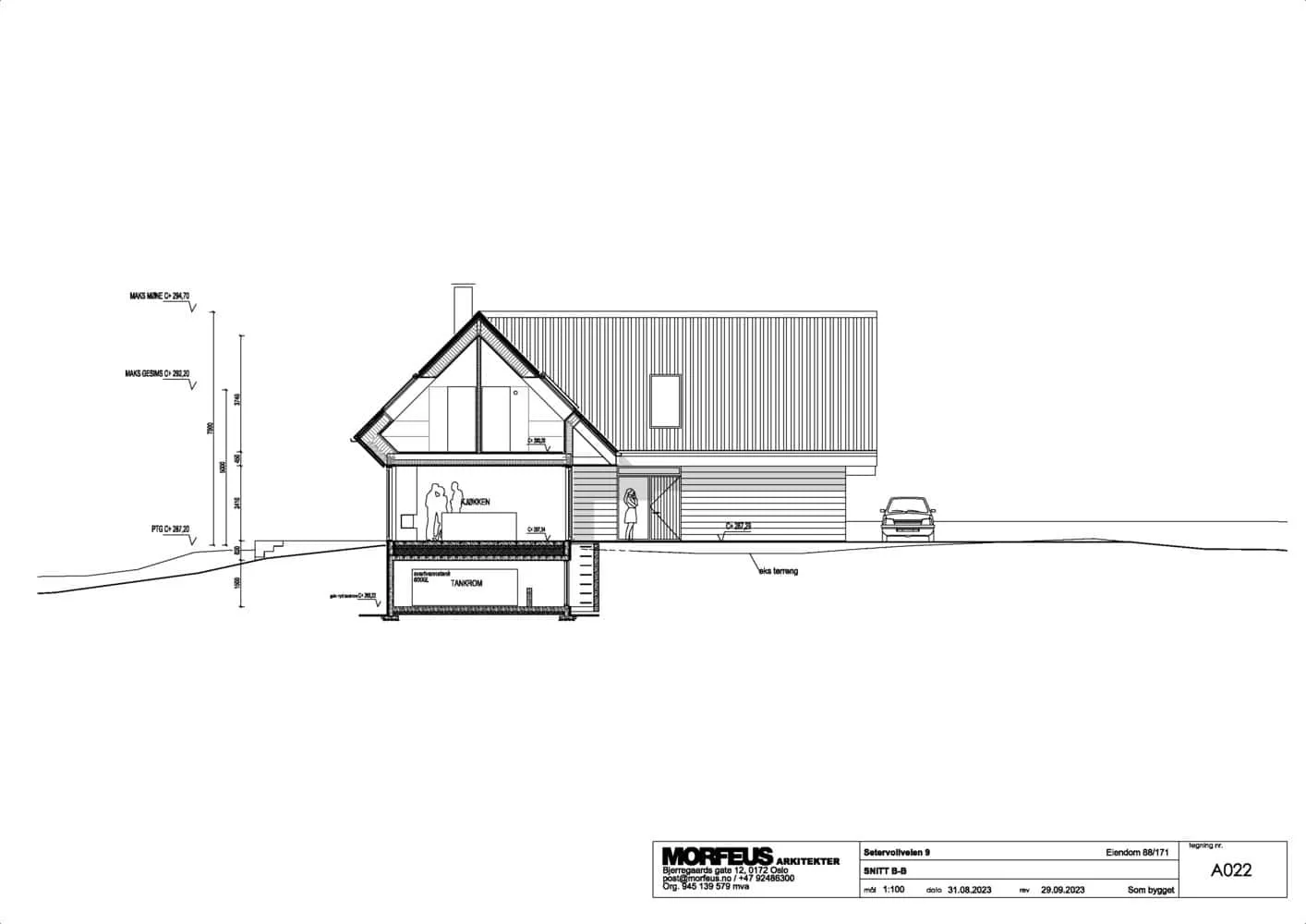 Solem Forest House Section B – MORFEUS arkitekter Solem Forest House by MORFEUS arkitekter section B illustrating vertical layout and façade detailing