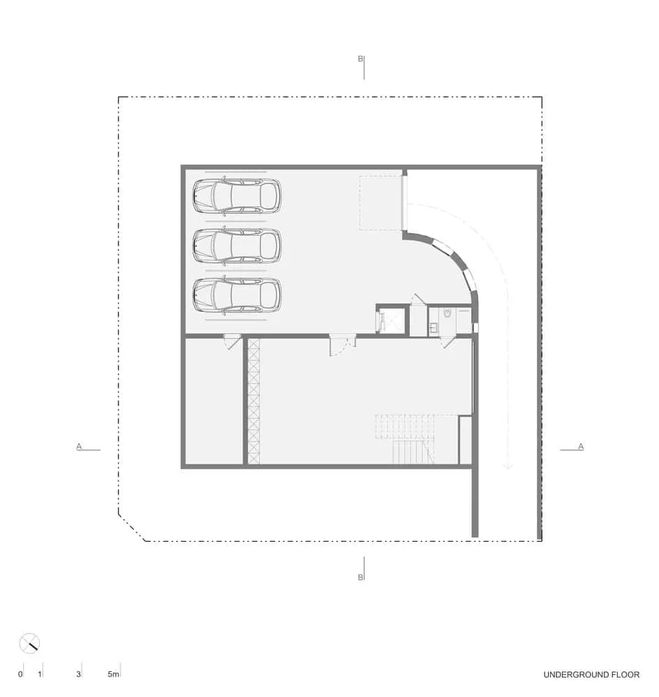 Grundriss des unterirdischen Bereichs von Villa H von ARK Architecture Grundriss des unterirdischen Bereichs von Villa H von ARK Architecture, Tunesien