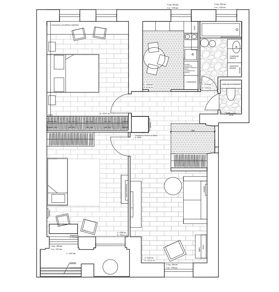 Historia i współczesność: projekt w stylu loftowym o powierzchni 75 m² w starym budynku