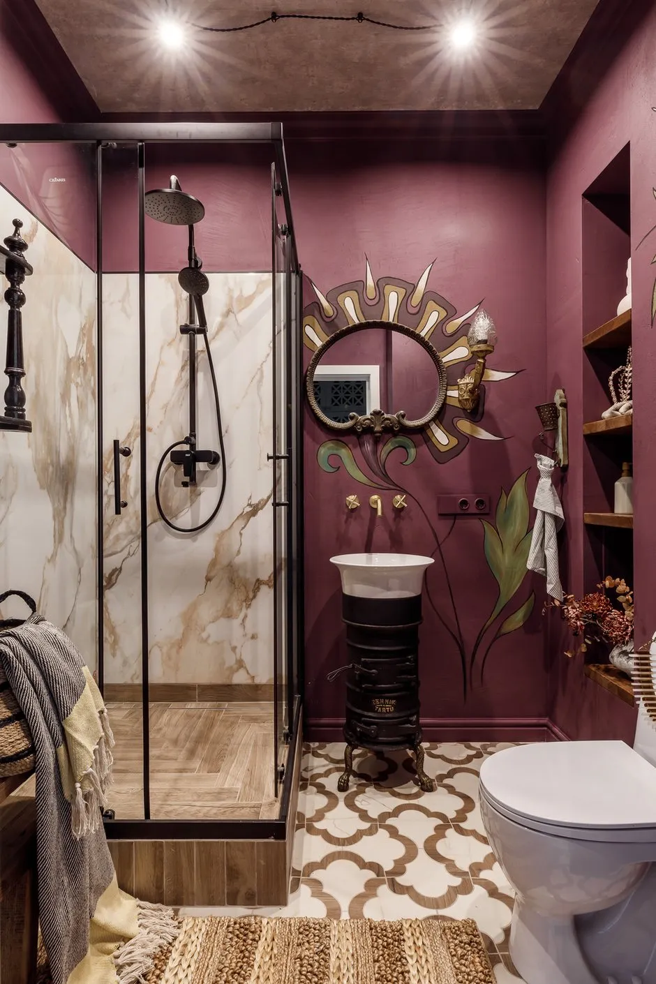 Foto: Badezimmer im Ekletik-Stil, Vintage, Kleine Wohnung, Wohnung, Projekt des Tages, Krasnodar, 1 Zimmer, bis zu 40 Quadratmeter, Monolithischer Ziegelbau, Natalia Tschopenko – Foto auf INMYROOM