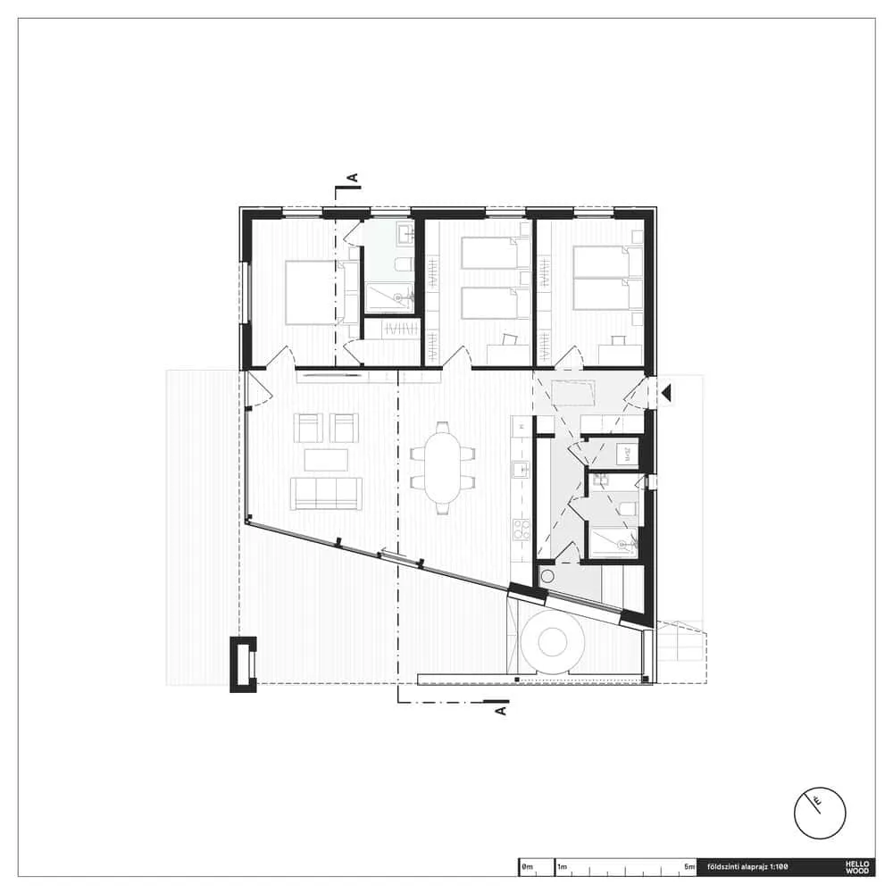 Pyxis Nautica + Hello Wood द्वारा बनाया गया Monolith Lodge का भूतल योजना