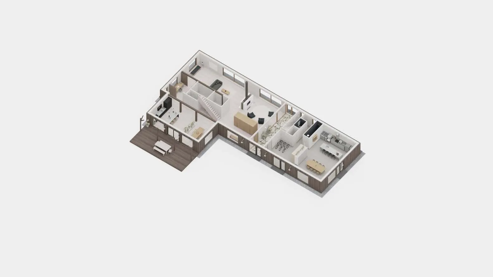 Maison Melba Axonometrische Ansicht 01 von Atelier L’Abri Maison Melba von Atelier L’Abri in axonometrischer Ansicht, die offene Wohnräume in Frelighsburg, Quebec, Kanada zeigt